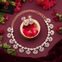 Rose Gold Polish Zircon Ad Diamond Choker Set For Women and Girls