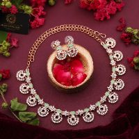 Rose Gold Polish Zircon Ad Diamond Choker Set For Women and Girls