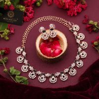 Rose Gold Polish Zircon Ad Diamond Choker Set For Women and Girls