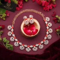 Rose Gold Polish Zircon Ad Diamond Choker Set For Women and Girls