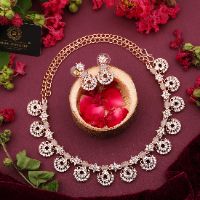 Rose Gold Polish Zircon Ad Diamond Choker Set For Women and Girls