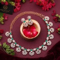 Rose Gold Polish Zircon Ad Diamond Choker Set For Women and Girls