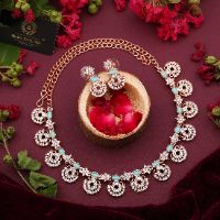 Rose Gold Polish Zircon Ad Diamond Choker Set For Women and Girls