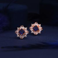 Floral Rose Gold White & Blue AD Stud Earring