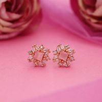 Floral Gold  Pink  AD studs Earring