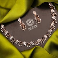 Rose Gold Polish Zircon Ad Diamond Choker Set For Women and Girls