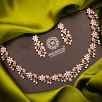 Rose Gold Polish Zircon Ad Diamond Choker Set For Women and Girls