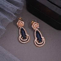 Beautiful AD White & Blue Rose Gold Drop Earring