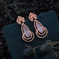 Amazing White & Grey Rose Gold-Plated White Ad Drop Earrings