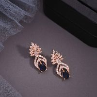 Stunning Rose Gold White & Blue AD Drop Earring