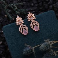 Beautiful Rose Gold White & Pink AD Drop Earring