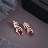 Beautiful Rose Gold White & Maroon AD Drop Earring