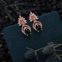 Beautiful Rose Gold White & Green AD Drop Earring