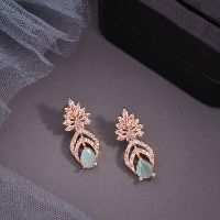 Beautiful Rose Gold White & Mint Color AD Drop Earring