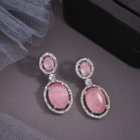 Designer Fancy White & Pink AD Silver Drop Earring