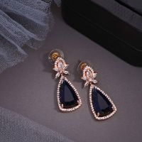 Fancy White & Blue AD Rose Gold Drop Earring