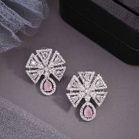 Floral Fancy Silver AD White & Pink Drop Earring