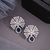 Floral Fancy Silver AD White & Blue Stone Drop Earring