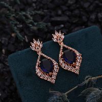 Rose Gold AD Blue & White Classic Drop Earring