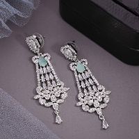 Silver AD White & Mint Long Drop Earring