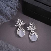 Stunning Silver AD White & Grey Drop Earrings