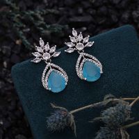 Stunning Silver AD White & Sky Blue Drop Earrings