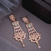 Rose Gold AD White & Mint Long Drop Earring