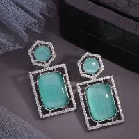 Elegant Silver White & Mint Drop Earring