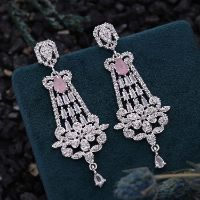 Silver AD White & Pink Long Drop Earring