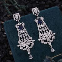 Silver AD White & Royal Blue Long Drop Earring