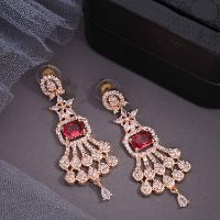 Rose Gold AD White & Red Long Drop Earring