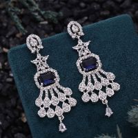 Silver AD White & Blue  Long Drop Earring