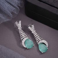 Silver Plated White & Mint AD Earrings