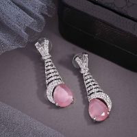 Silver Plated White & Pink AD Earrings