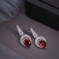 Silver Plated White & Red AD Earrings