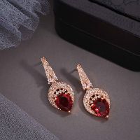 Amazing  AD Rose Gold  White & Red Drop Earring