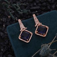 Elegant Rose Gold White & Blue AD Drop Earring