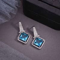 Elegant Silver White & Sky-Blue AD Drop Earring