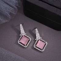 Elegant Silver White & Pink AD Drop Earring