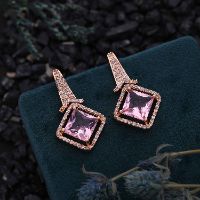 Elegant Rose Gold White & Pink AD Drop Earring