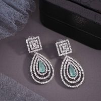 Elegant Silver White & Mint AD Drop Earring