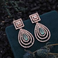 Elegant Rose Gold White & Mint AD Drop Earring