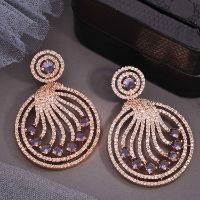 Elegant Rose Gold White & Purple AD Drop Earring