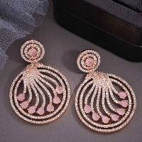 Elegant Rose Gold White & Pink AD Dangle Earring