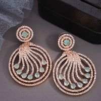 Elegant Rose Gold White & Mint AD Drop Earring