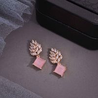 Stunning Rose Gold AD White & Pink Drop Earring