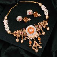 Gold Finish Multi Color Kundan & Meenakari Choker Necklace Set