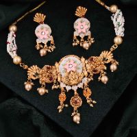 Gold Finish Multi Color Kundan & Meenakari Necklace Set