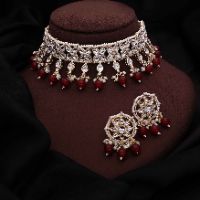 Stunning White Kundan Broad Necklace With Pair of Earring Choker Set