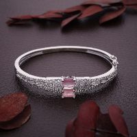 Unique Silver White & Pink AD Kada Bracelet